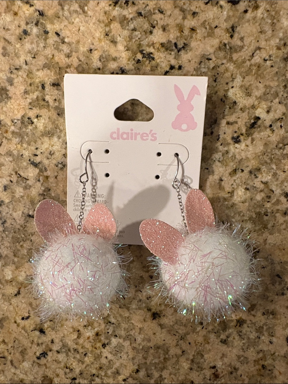 Claire's White and Pink Bunny Pom Drop Earrings